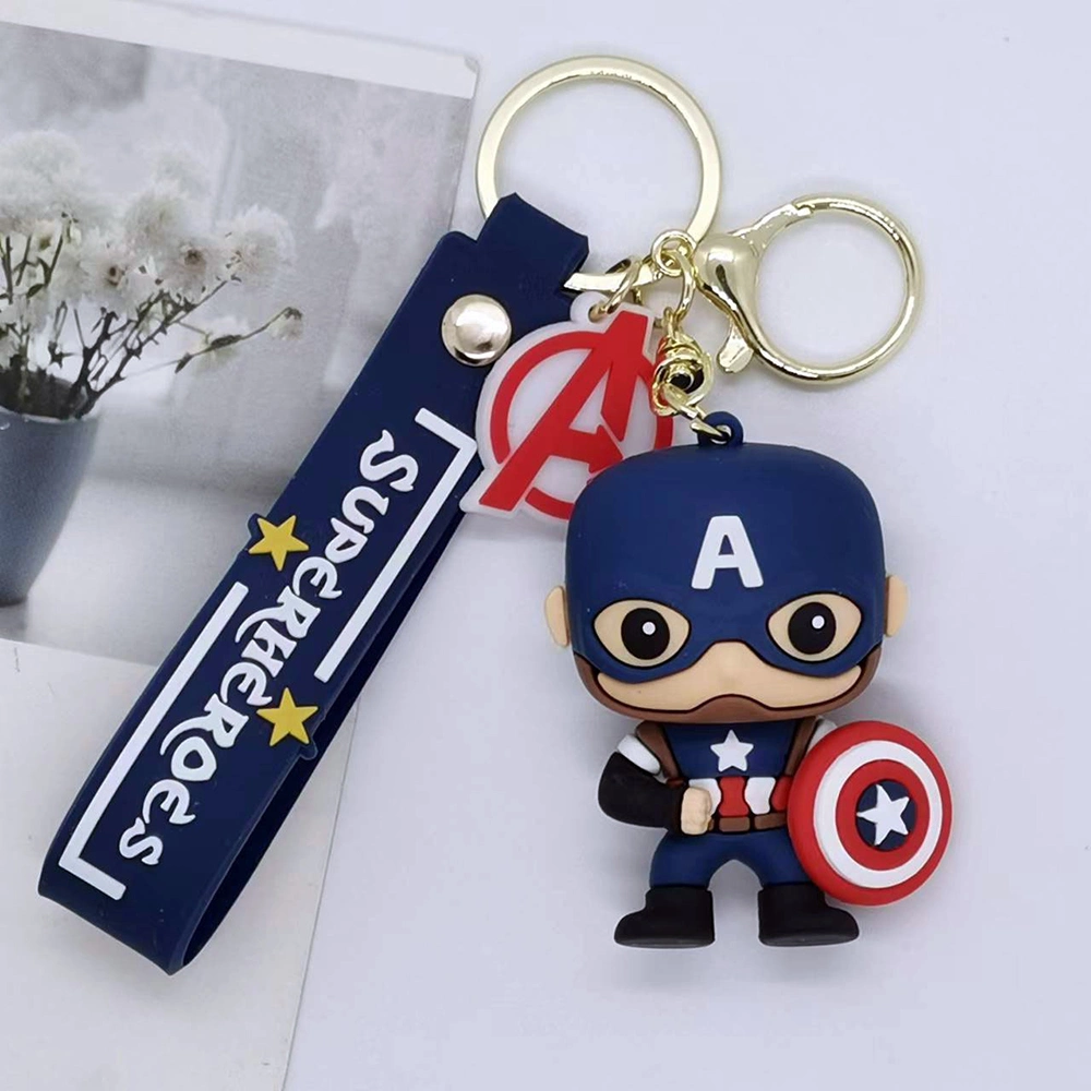 Soft Rubber Key Chain Lovely Cartoon Captain Wonder Man Super Heros Key Chain Schoolbag Car Keyring 3D Pendant Keychain Custom