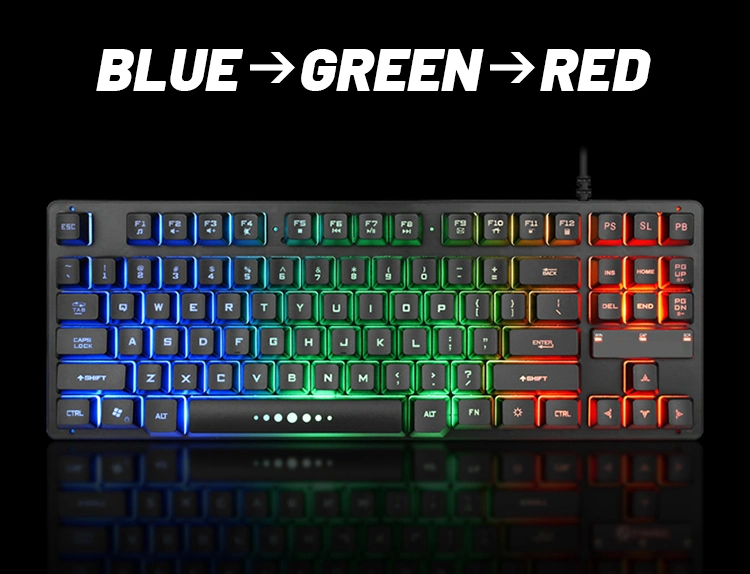 87 Keys Ergonomic Multimedia Membrane Wired Waterproof LED RGB Gamer Computer Gaming Keyboard