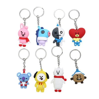 Muestra gratis entrega rápida Corea Kpop Bt21 llavero de goma Anime 3D Bts llavero