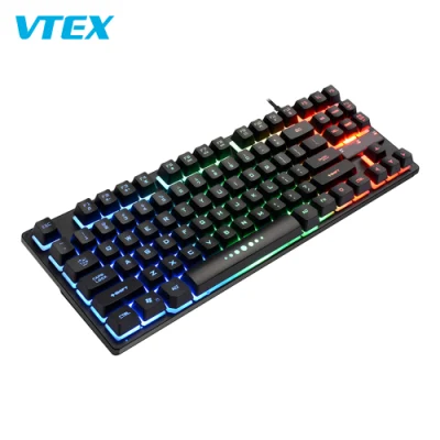 Membrana multimedia ergonómica de 87 teclas con cable resistente al agua LED RGB Gamer teclado para juegos de ordenador